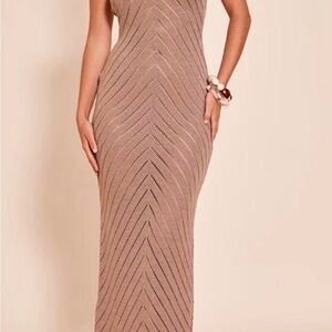 PrettyLittleThing One Shoulder Tan Dress